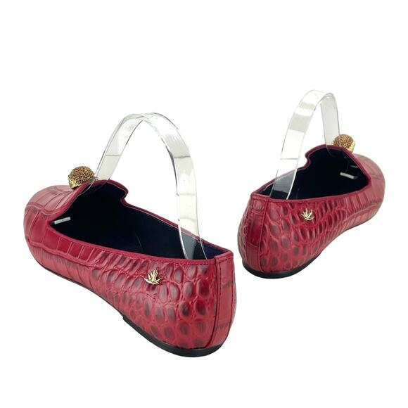 Rare New Red Flat/Loafer Sz 9/39 Jeweled Skull Alligator Leather Karen Beckmann - Picture 12 of 14